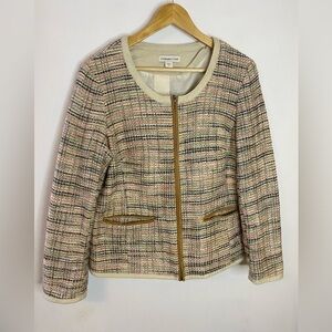 Coldwater Creek Tan Pastel Tweed Zip Front Blazer